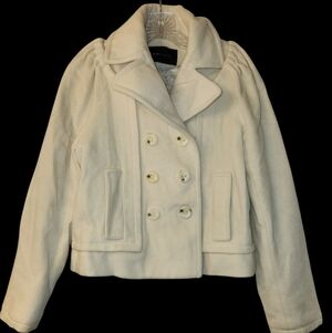 BCBGMaxAzria Cream Double-Breasted Pea Coat
